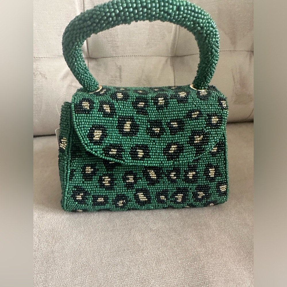 NWT Anthropologie Beaded Leopard Purse